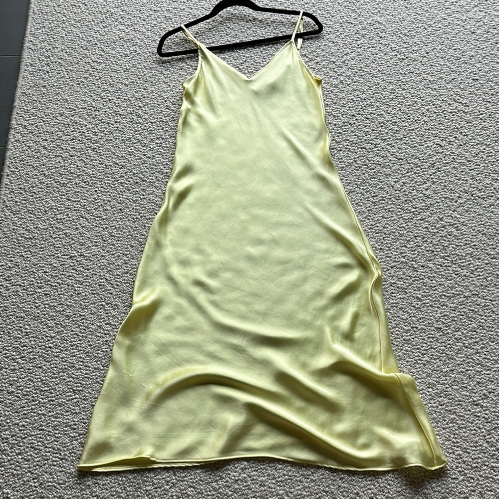 Lemon yellow poly satin slip dress never worn
